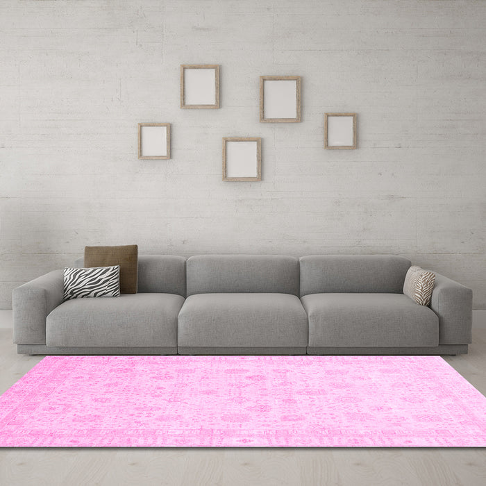Machine Washable Oriental Pink Traditional Rug in a Living Room, wshabs3627pnk
