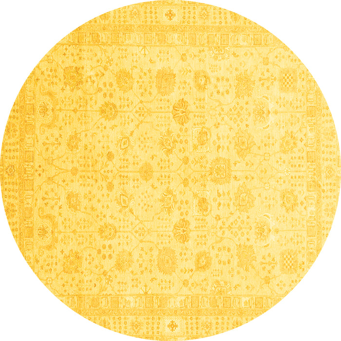 Round Machine Washable Oriental Yellow Traditional Rug, wshabs3627yw