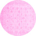 Round Machine Washable Oriental Pink Traditional Rug, wshabs3627pnk