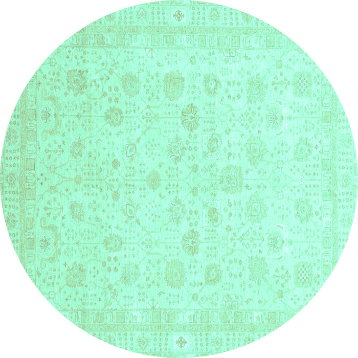 Round Machine Washable Oriental Turquoise Traditional Area Rugs, wshabs3627turq
