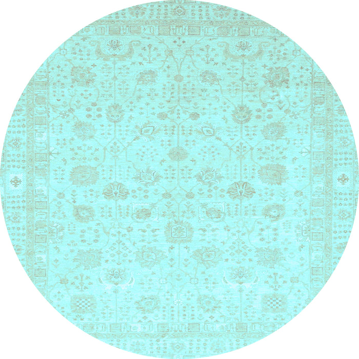 Round Machine Washable Oriental Light Blue Traditional Rug, wshabs3627lblu