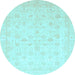 Round Machine Washable Oriental Light Blue Traditional Rug, wshabs3627lblu