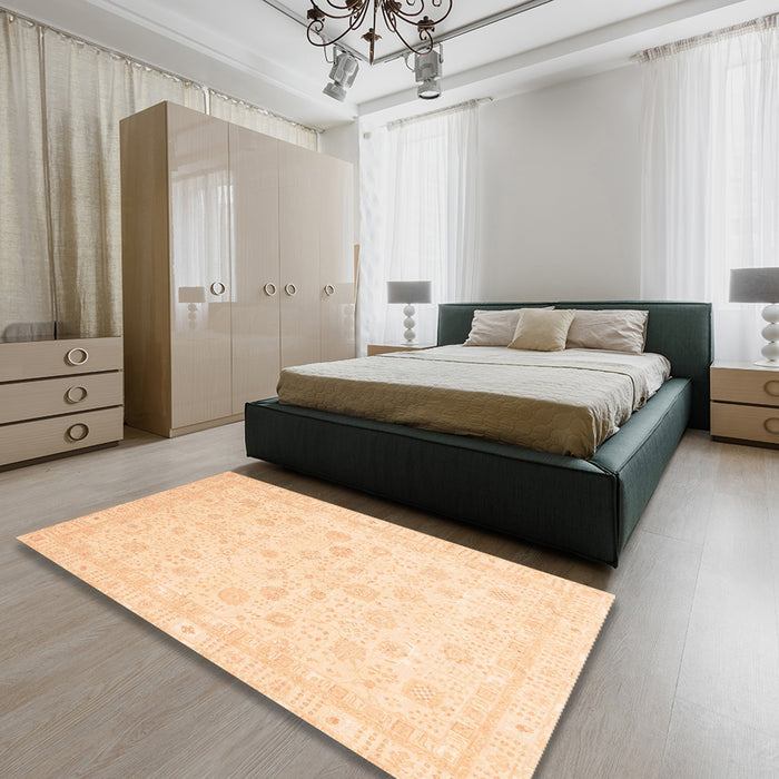 Abstract Sun Yellow Oriental Rug in a Bedroom, abs3627