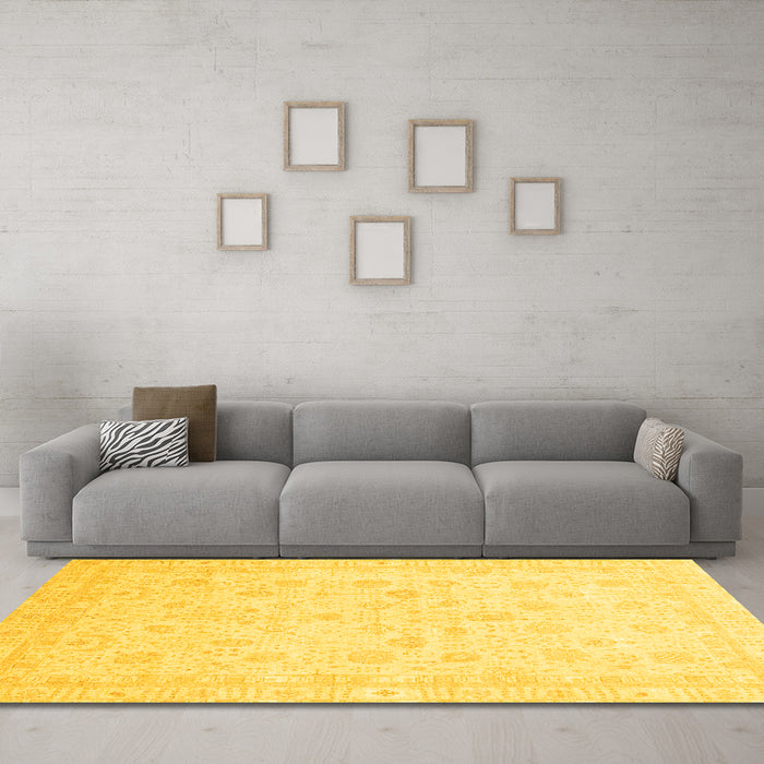 Machine Washable Oriental Yellow Traditional Rug in a Living Room, wshabs3627yw