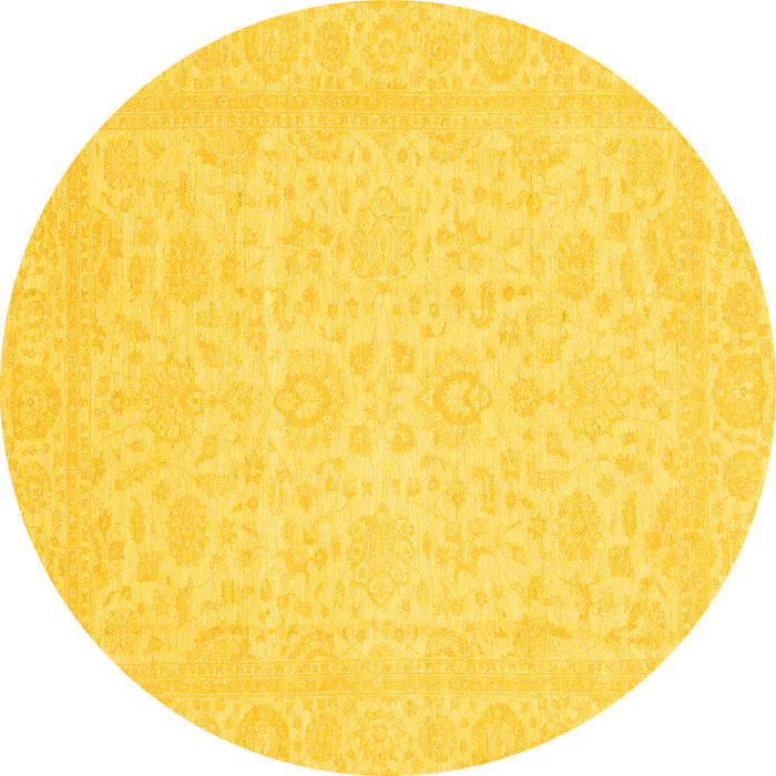 Round Machine Washable Oriental Yellow Traditional Rug, wshabs3628yw