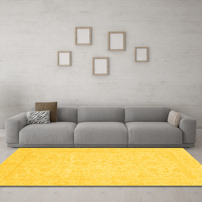 Machine Washable Oriental Yellow Traditional Rug in a Living Room, wshabs3628yw