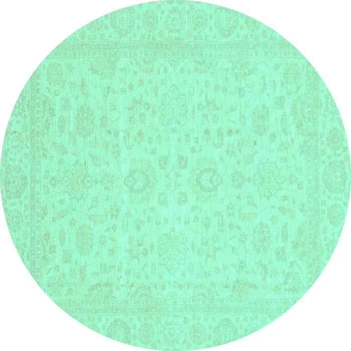 Round Machine Washable Oriental Turquoise Traditional Area Rugs, wshabs3628turq