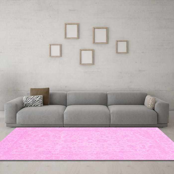 Machine Washable Oriental Pink Traditional Rug in a Living Room, wshabs3628pnk