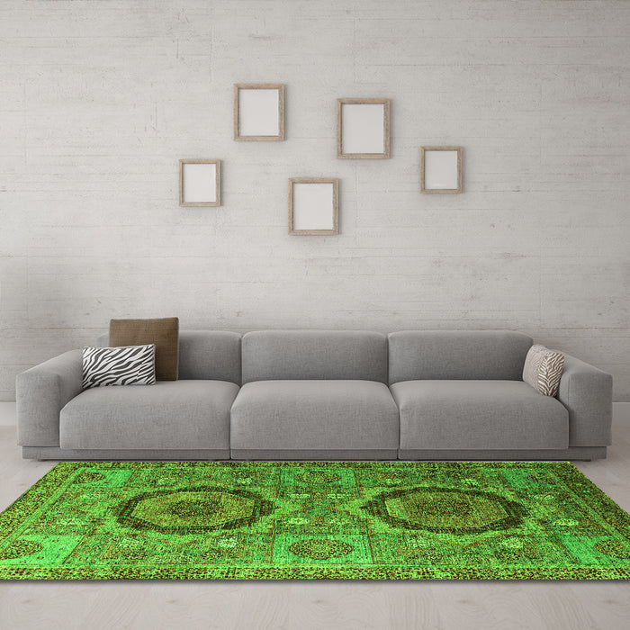 Machine Washable Abstract Green Modern Area Rugs in a Living Room,, wshabs3629grn