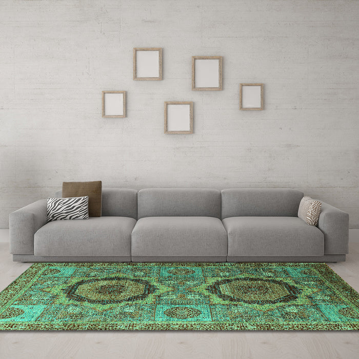 Machine Washable Abstract Turquoise Modern Area Rugs in a Living Room,, wshabs3629turq