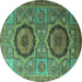 Round Abstract Turquoise Modern Rug, abs3629turq