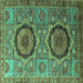 Square Machine Washable Abstract Turquoise Modern Area Rugs, wshabs3629turq