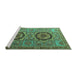 Sideview of Machine Washable Abstract Turquoise Modern Area Rugs, wshabs3629turq