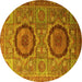 Round Machine Washable Abstract Yellow Modern Rug, wshabs3629yw