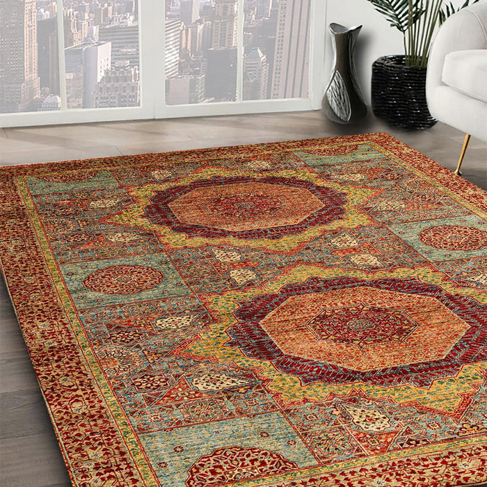 Abstract Red Modern Rug in Family Room, abs3629