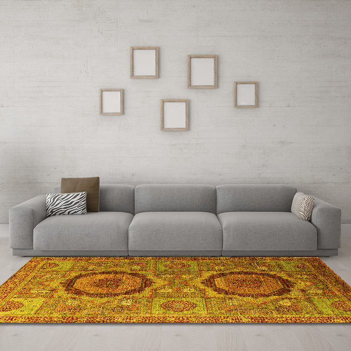 Machine Washable Abstract Yellow Modern Rug in a Living Room, wshabs3629yw