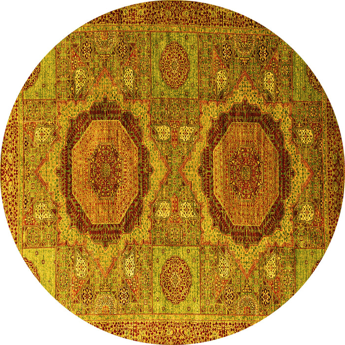 Round Abstract Yellow Modern Rug, abs3629yw