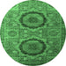 Round Machine Washable Abstract Emerald Green Modern Area Rugs, wshabs3629emgrn