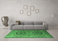 Machine Washable Abstract Emerald Green Modern Rug, wshabs3629emgrn