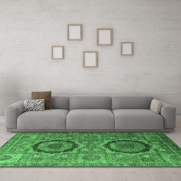 Machine Washable Abstract Emerald Green Modern Area Rugs in a Living Room,, wshabs3629emgrn