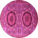 Round Machine Washable Abstract Pink Modern Rug, wshabs3629pnk