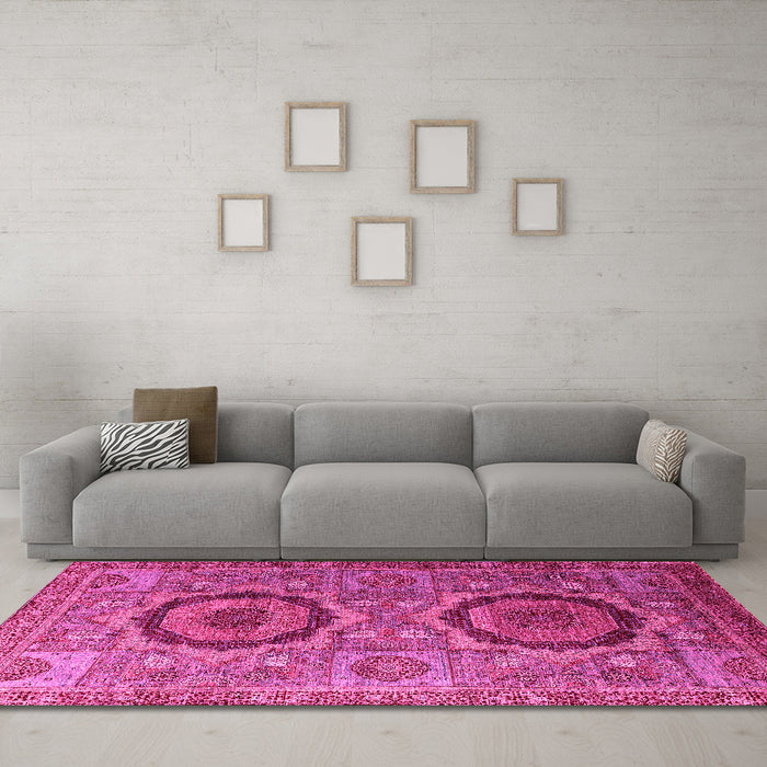 Machine Washable Abstract Pink Modern Rug in a Living Room, wshabs3629pnk