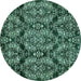 Round Machine Washable Abstract Turquoise Modern Area Rugs, wshabs362turq