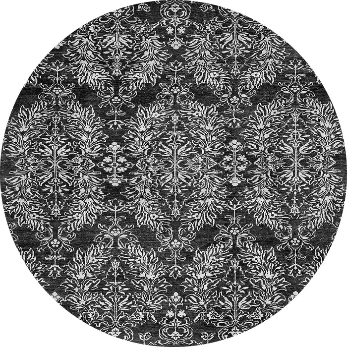 Round Machine Washable Abstract Gray Modern Rug, wshabs362gry
