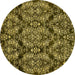 Round Machine Washable Abstract Yellow Modern Rug, wshabs362yw