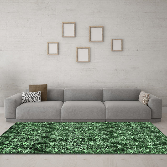 Machine Washable Abstract Emerald Green Modern Area Rugs in a Living Room,, wshabs362emgrn