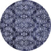 Round Machine Washable Abstract Blue Modern Rug, wshabs362blu