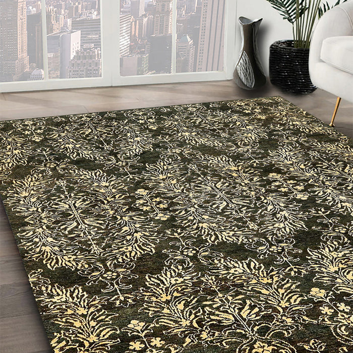 Abstract Dark Khaki Green Modern Rug in Family Room, abs362