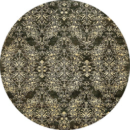 Round Machine Washable Abstract Dark Khaki Green Rug, wshabs362