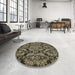 Round Machine Washable Abstract Dark Khaki Green Rug in a Office, wshabs362