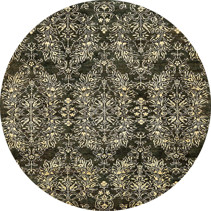 Round Abstract Dark Khaki Green Modern Rug, abs362