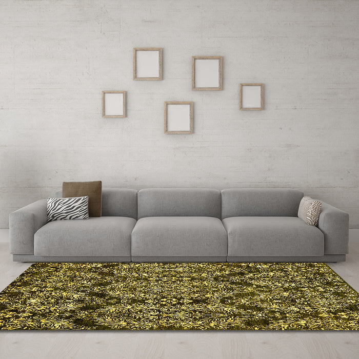 Machine Washable Abstract Yellow Modern Rug in a Living Room, wshabs362yw