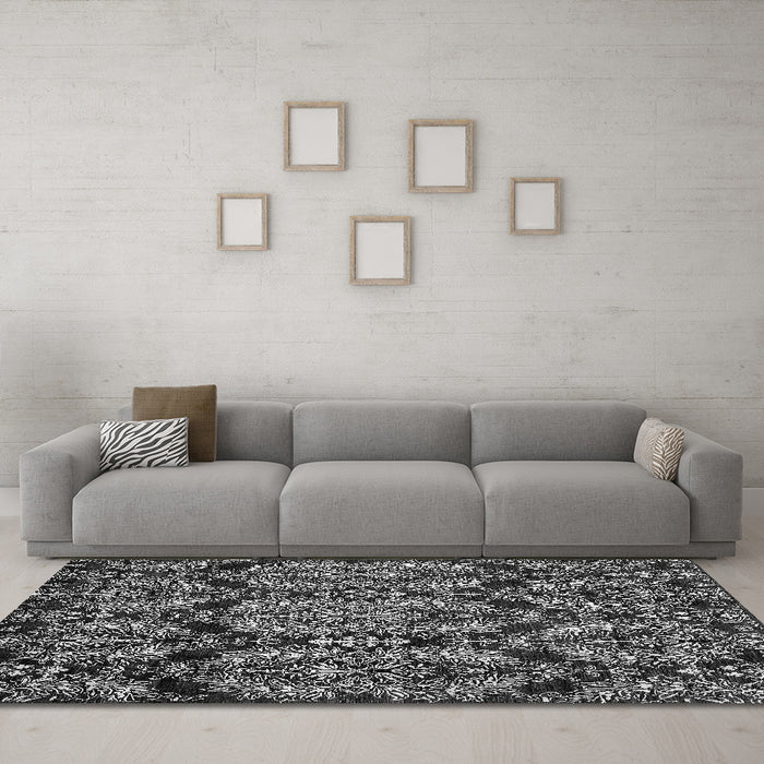 Machine Washable Abstract Gray Modern Rug in a Living Room,, wshabs362gry