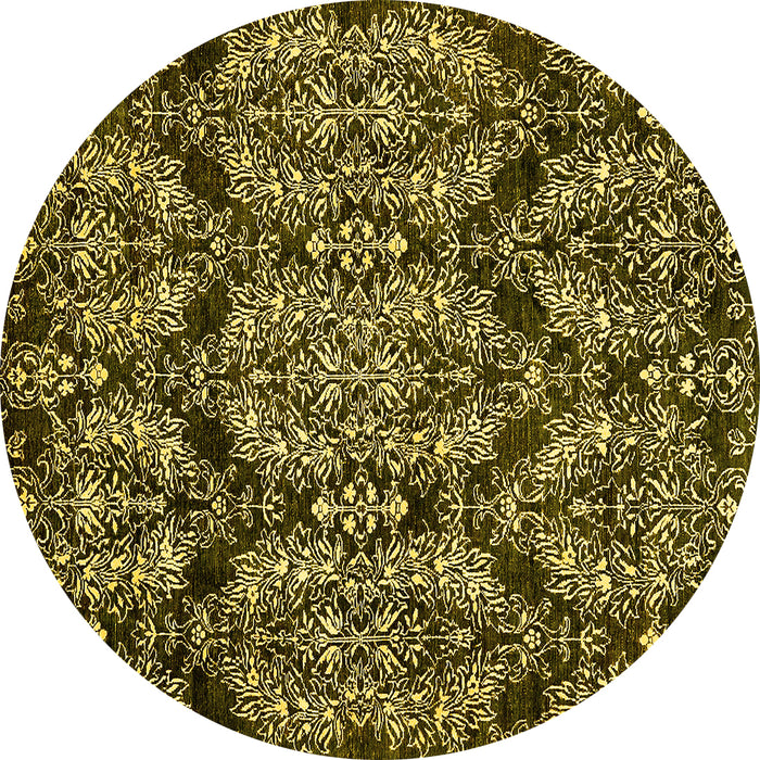 Round Abstract Yellow Modern Rug, abs362yw