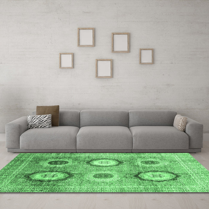 Machine Washable Abstract Emerald Green Modern Area Rugs in a Living Room,, wshabs3630emgrn
