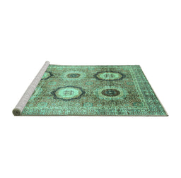 Sideview of Machine Washable Abstract Turquoise Modern Area Rugs, wshabs3630turq