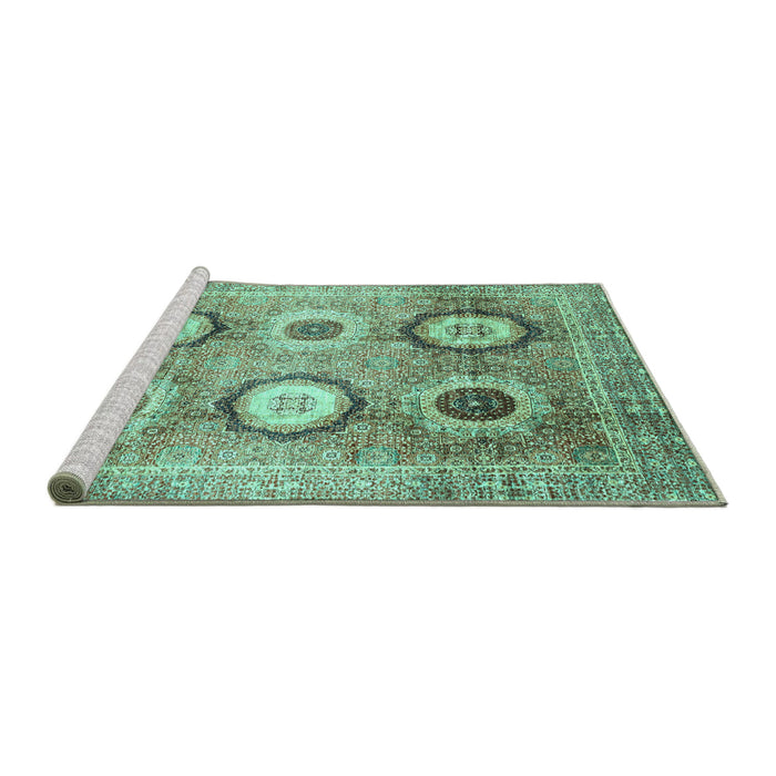 Sideview of Machine Washable Abstract Turquoise Modern Area Rugs, wshabs3630turq
