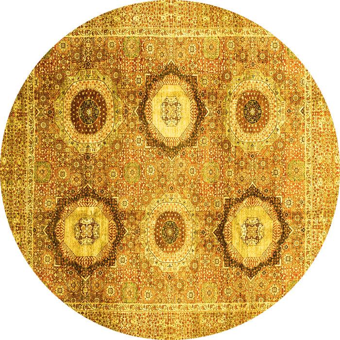 Round Machine Washable Abstract Yellow Modern Rug, wshabs3630yw