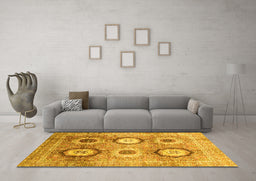 Machine Washable Abstract Yellow Modern Rug in a Living Room, wshabs3630yw