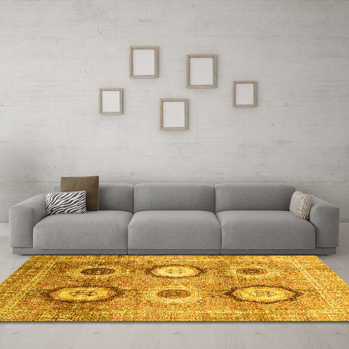 Machine Washable Abstract Yellow Modern Rug in a Living Room, wshabs3630yw