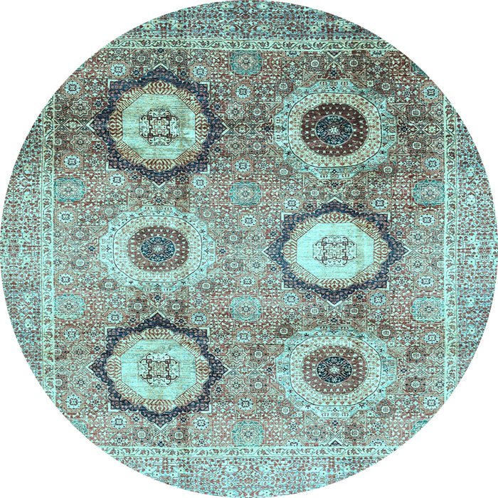 Round Machine Washable Abstract Light Blue Modern Rug, wshabs3630lblu