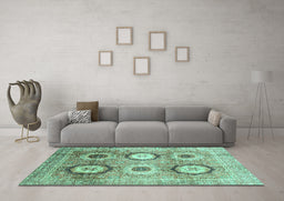 Machine Washable Abstract Turquoise Modern Area Rugs in a Living Room,, wshabs3630turq
