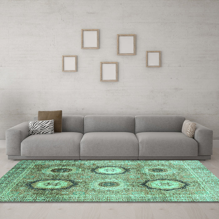 Machine Washable Abstract Turquoise Modern Area Rugs in a Living Room,, wshabs3630turq