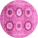 Round Machine Washable Abstract Pink Modern Rug, wshabs3630pnk