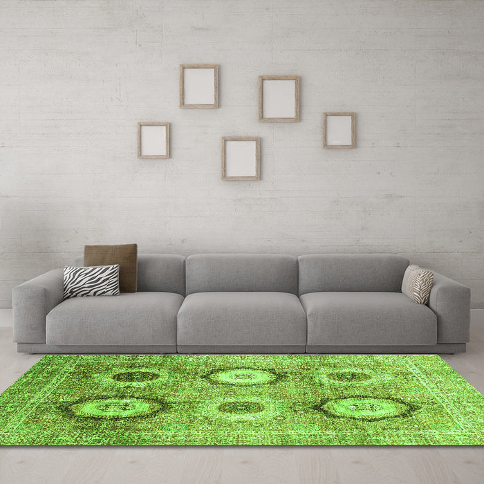 Machine Washable Abstract Green Modern Area Rugs in a Living Room,, wshabs3630grn