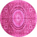 Round Machine Washable Abstract Pink Modern Rug, wshabs3631pnk